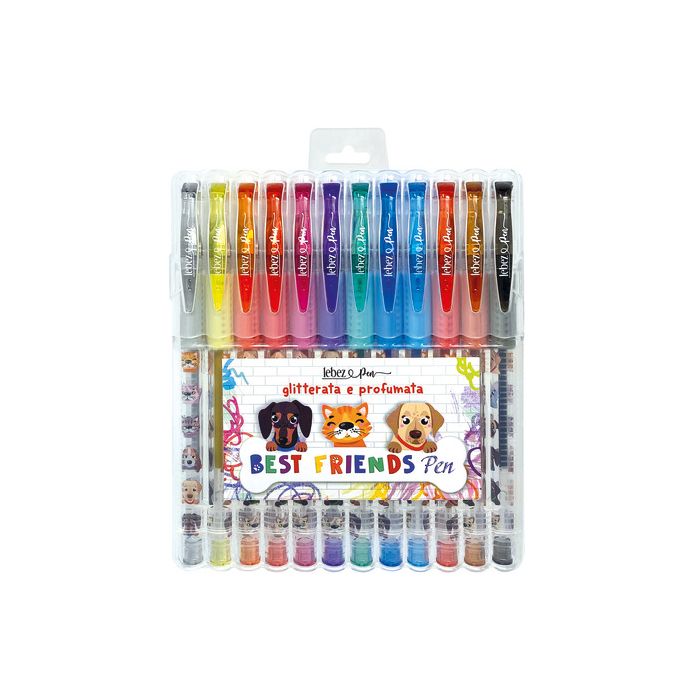 Penna gel glitter con cappuccio e inchiostro profumato Lebez Animals Soft Grip - conf. 12 colori assortiti - 81186 main product photo