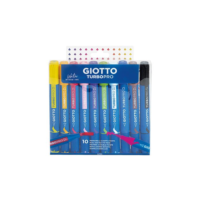 Pennarelli Giotto TurboPro doppia punta scalpello-pennello conf. 10 pz astuccio appendibile - colori assortiti - F428300 main product photo