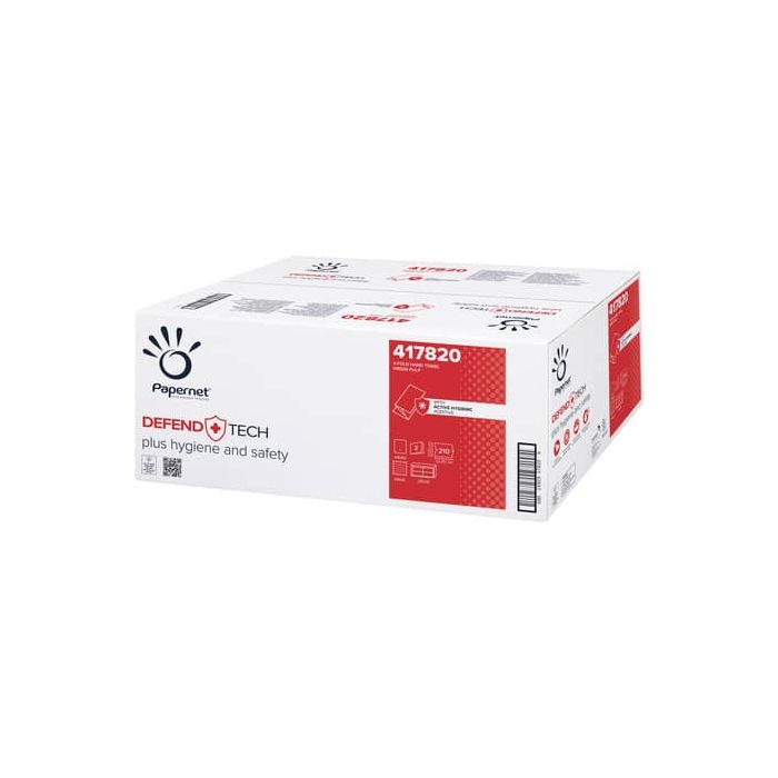 Asciugamani piegati a V Papernet Defend Tech - 2 veli 22x21 cm bianco - pura cellulosa - 15 fascette da 210 ff 417820 main product photo