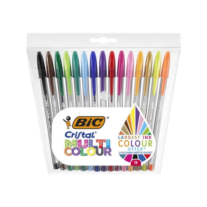 Penne a sfera con cappuccio BIC Cristal Large Multicolour 1,6 mm assortiti Conf. 15 pezzi - 964899 main product photo