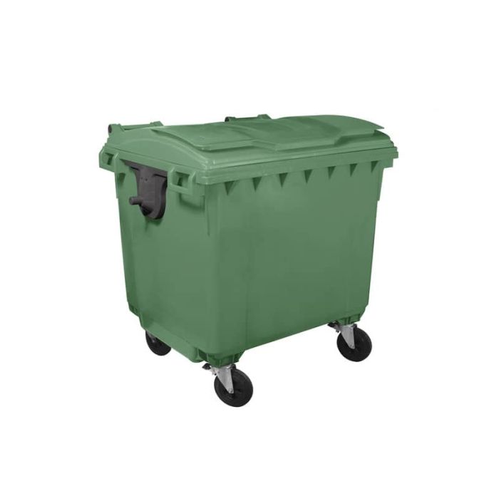 Cassonetto portarifiuti carrellato 1100 lt con coperchio piano e maniglie a labbro Mobil Plastic verde main product photo