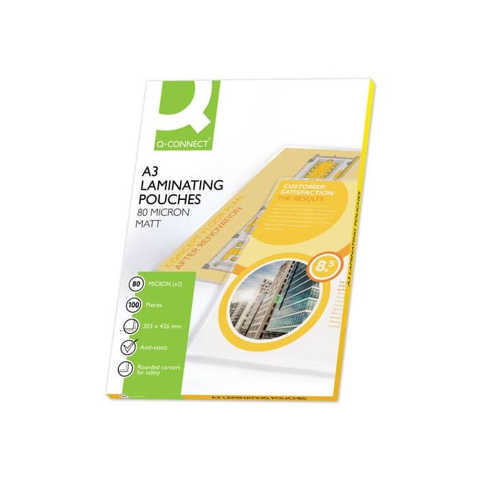 Pouches per plastificatrici Q-Connect 303x426 mm opache 80 micron conf. 100 pz A3 - KF18063 main product photo