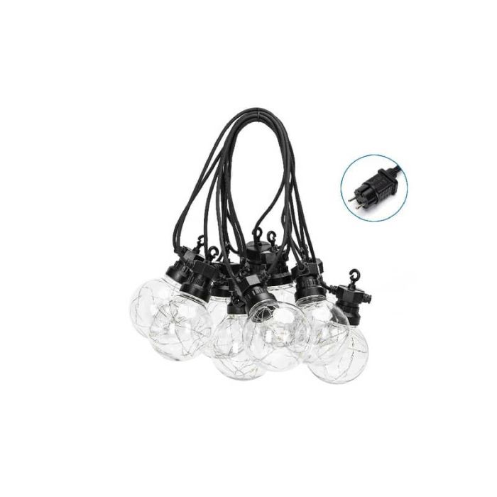 Catena luminosa LED a basso voltaggio per esterni 8 metri luce calda Aigostar 10 sfere trasp. con minilucciole main product photo