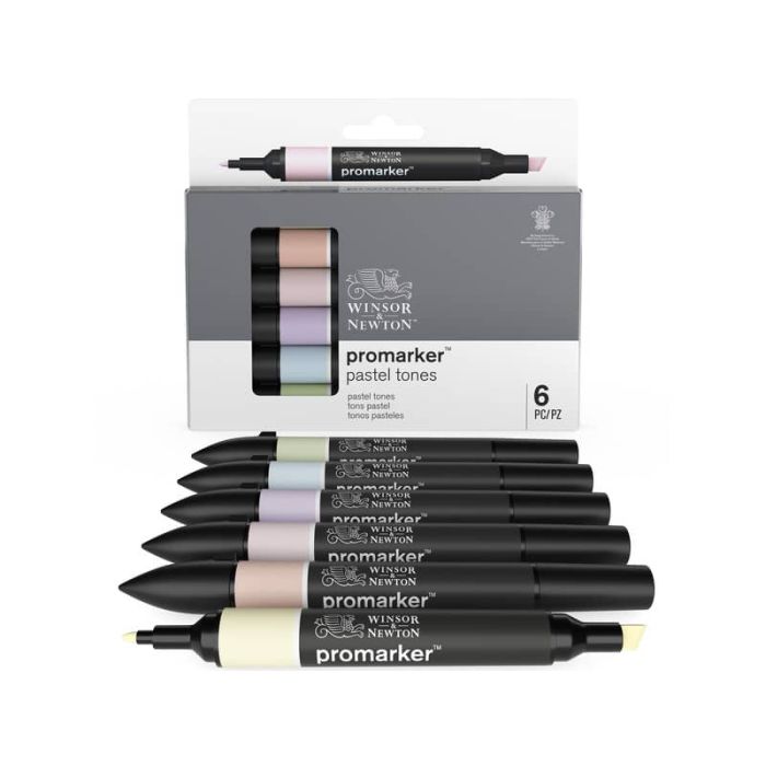 Set 6 pennarelli Promarker doppia punta fine-larga Winsor&Newton - assortiti colori pastello - 0290113 main product photo