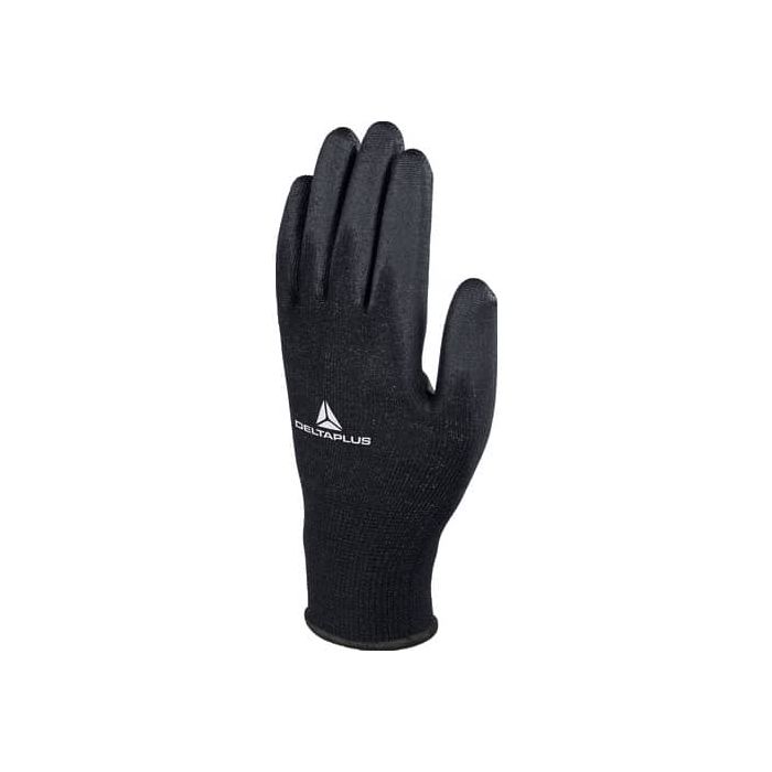 Guanto da lavoro Delta Plus in maglia di poliestere con palmo in poliuretano nero taglia 7 conf. 12 pezzi - VE702PN07 main product photo