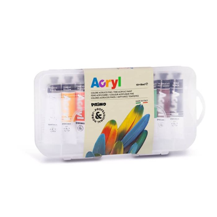 Colore acrilico fine Primo H&P 18 ml - scatola polipropilene da 10 tubetti - colori assortiti - 405TA10SP main product photo