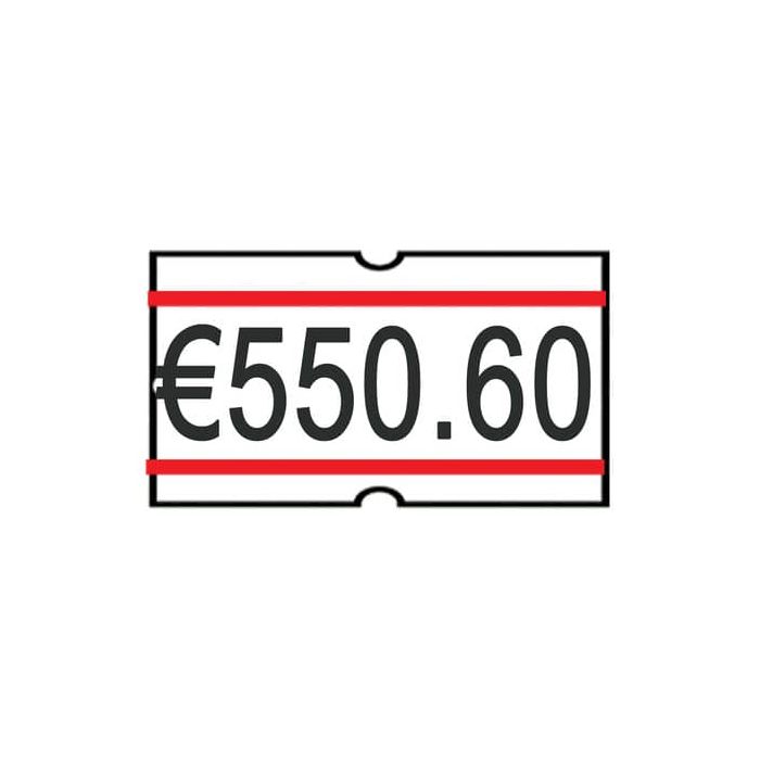 Rotolo da 1200 etichette per prezzatrice Printex sagomate 21x12 mm bianco/rosso perm. conf. 10 rotoli - B10/2112RBPST main product photo