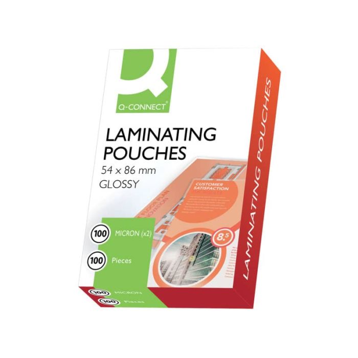 Pouches per plastificatrici Q-Connect 2x100 µm finitura lucida 54x86 mm Conf. 100 pezzi - KF01202 main product photo