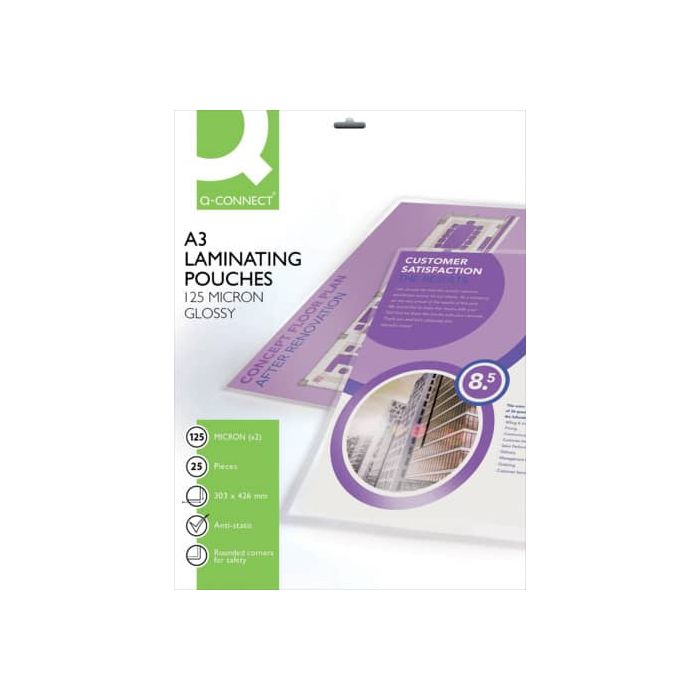 Pouches per plastificatrici Q-Connect 303x426 mm finitura lucida - 125 µm A3 - conf. 25 pz - KF04128 main product photo