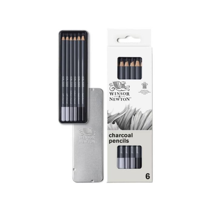 Scatola in metallo da 6 matite in carboncino Winsor&Newton nero 0490025 main product photo