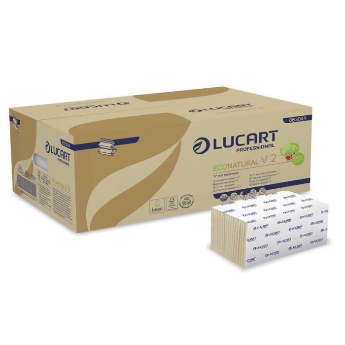 Asciugamani piegati a "V" Lucart EcoNatural V2 2 veli avana 20 conf. da 190 pezzi - 863044 main product photo