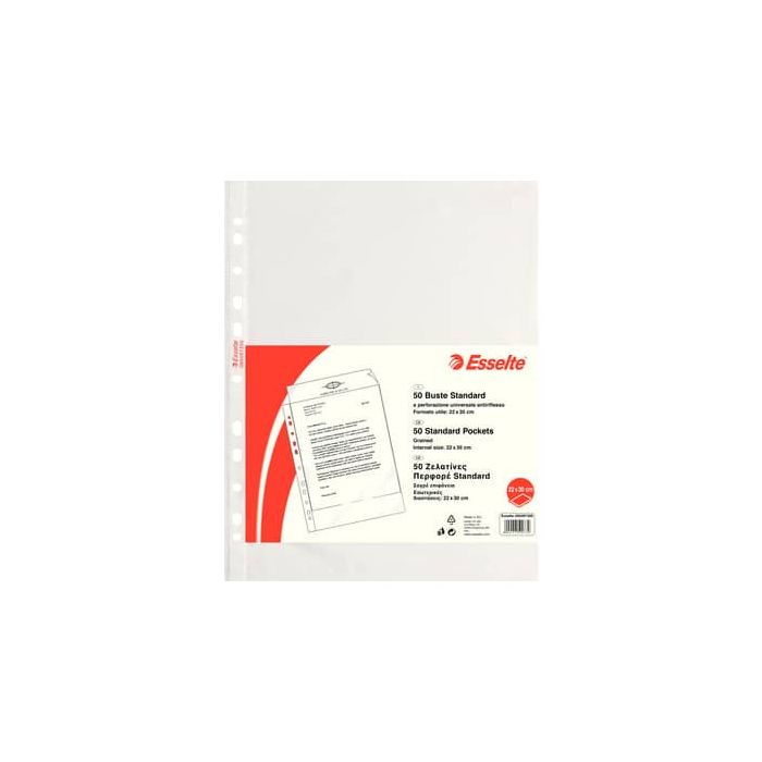 Buste a perforazione universale goffrate Esselte STANDARD 22x30 cm trasparente antiriflesso conf.50 - 395097300 main product photo