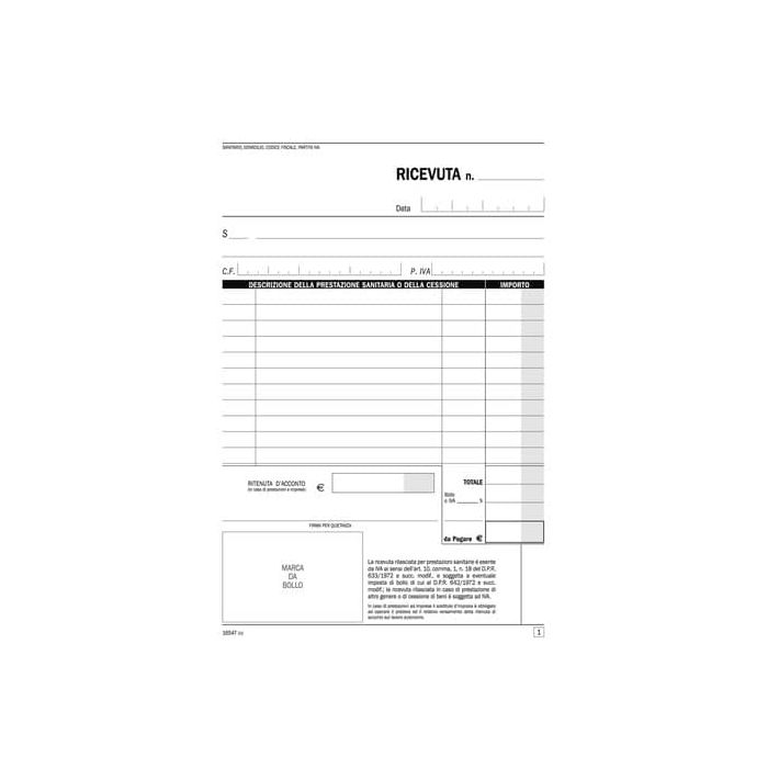 Blocco ricevute sanitarie registro degli onorari Flex 21,5x14,8 cm 50x2 copie autoricalcanti - 165470000 main product photo