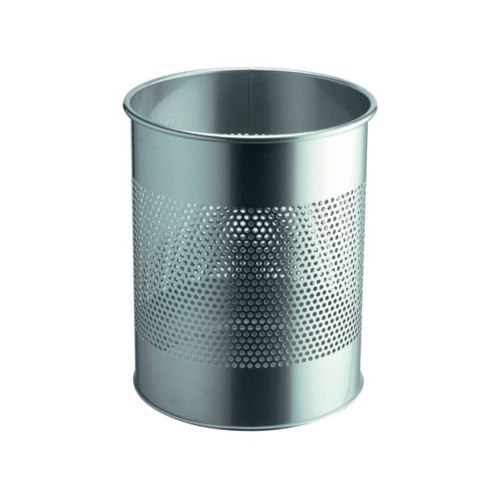 Cestino gettacarte DURABLE cilindrico con superficie perforata 165mm acciaio argento metallizzato - 331023 main product photo