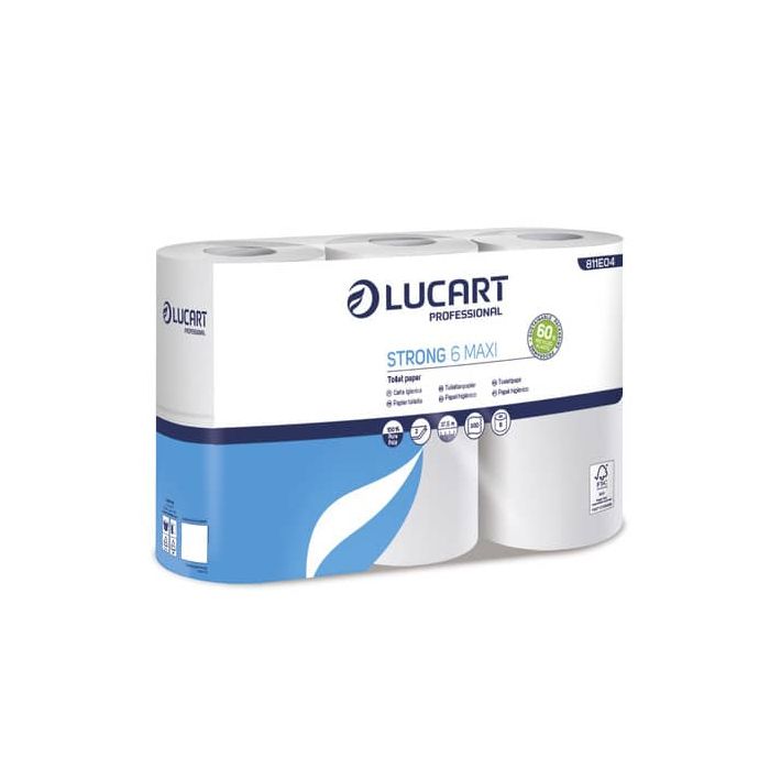 Carta igienica 2 veli in pura cellulosa 300 strappi Lucart Professional Strong Maxi conf. 6 rotoli - 811E04 main product photo