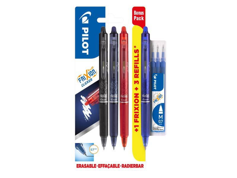 Multipack Pilot Frixion 3 penne a sfera (nero/rosso/blu) + 1 Frixion  Clicker blu 0,7 mm + 3 refill Frixion blu - 006807 a soli 11.92 € su