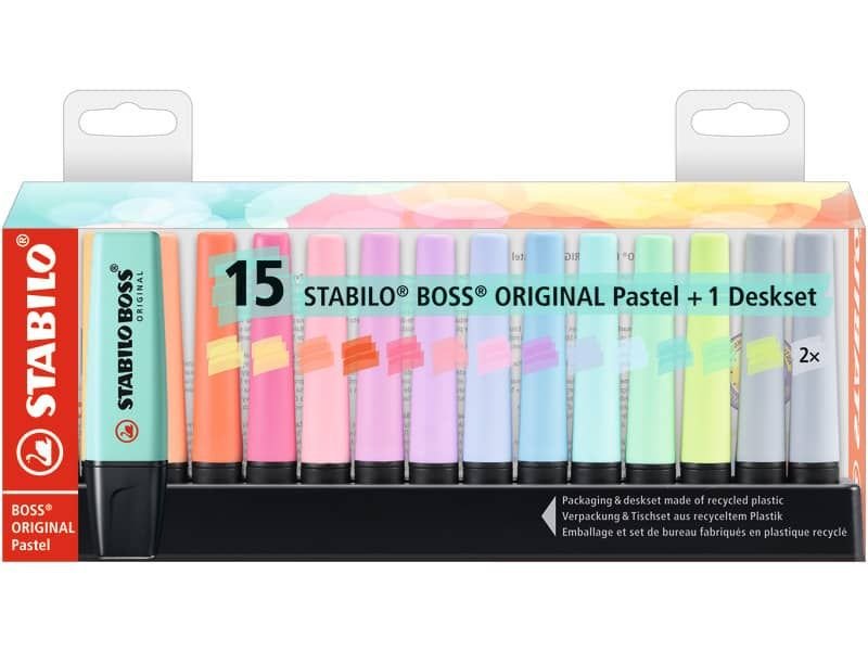 Desk set evidenziatori Stabilo Boss Original Pastel - 2-5 mm - assortiti  Conf. 15 pezzi - 7015-02-5 a soli 27.1 € su