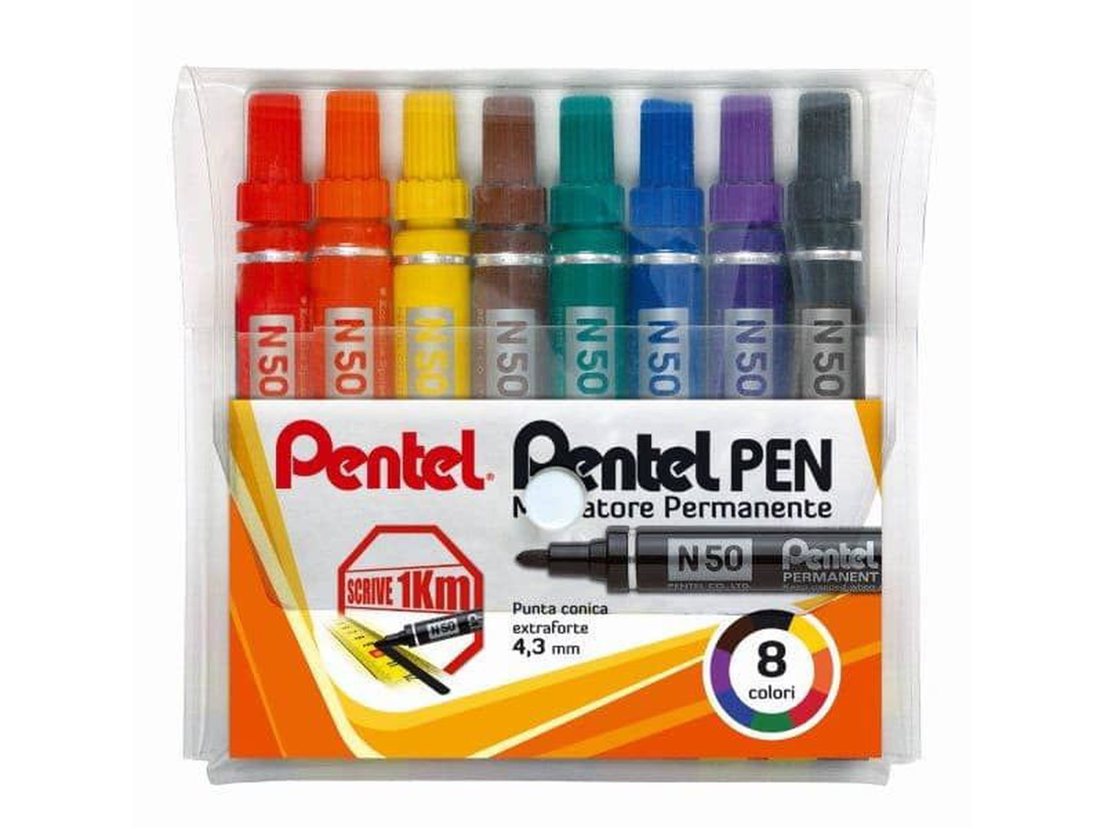 Marcatore permanente Pentel Pen N50 punta conica 4.3 mm assortiti 8 pezzi -  N50-8 a soli 14.05 € su