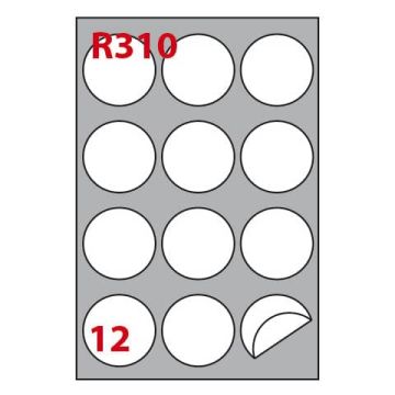 Etichette bianche rotonde permanenti Copiatabu R310 laser/inkjet - 12 et./foglio - conf. 100 ff Markin Ø60 mm