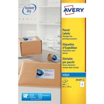 Etichette bianche per indirizzi per pacchi AVERY 99,1 x 139 mm 25 fogli - J8169-25