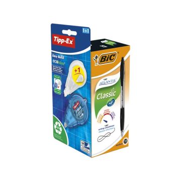 Penne a sfera a scatto BIC Atlantis Classic M 1 mm blu Promo Pack 12 pz + correttore - 989681