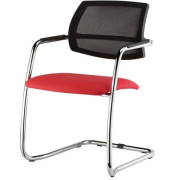 Sedia visitatore con slitta Unisit Lithium LTLTN - schienale in rete nero - rivestimento Eco rosso - LTLTN/ER