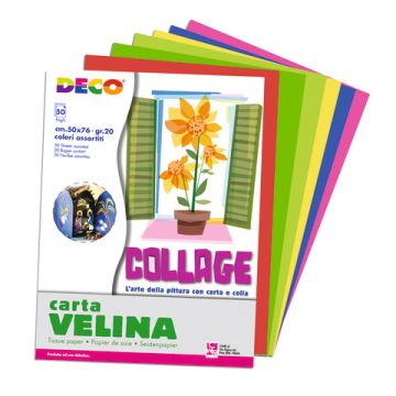 Carta velina Deco 50x76 cm - 20 g/m - conf. 50 fogli in 10 colori assortiti 09382