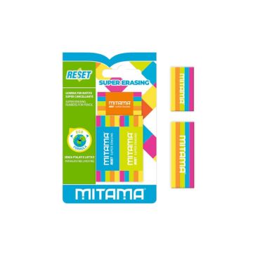 Gomma per matita alta qualità Mitama Eco-Material Arcobaleno - colori assortiti - blister 2+1 pezzi - 62872