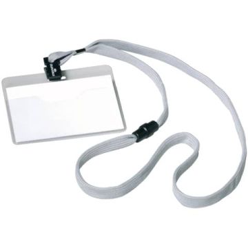 Portanomi DURABLE tasca aperta con cordoncino trasparente/grigio inserto 60x90mm conf. 10 - 813910
