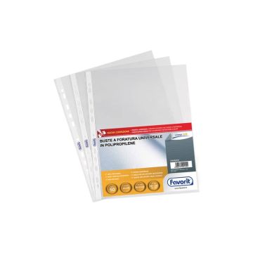 Buste trasp. a foratura universale FAVORIT buccia d'arancia linear 22x30 cm conf. da 50 - 100460040