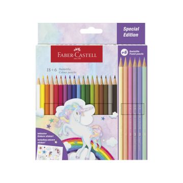 Matite colorate Faber-Castell fusto esagonale in conf. da 18 Classic unicorno + 6 Pastel - 111221