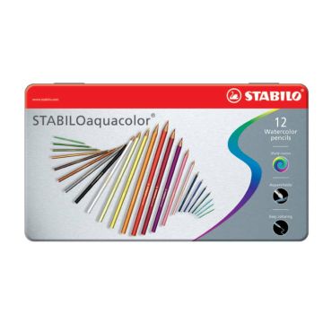 Matite colorate acquarellabili Stabilo aquacolor scatola in metallo assortiti Conf. 12 pezzi - 1612-5