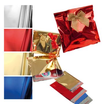Busta regalo - con patella adesiva - 25 x 40 + 5 cm - 30 micron - PPL - metal lucido - rosso - PNP - conf. 50 pezzi