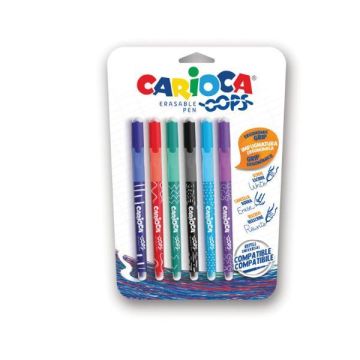 Penne cancellabili Carioca OOPS con inchiostro termosensibile 0,7 mm blister da 6 pz assortiti - 43037