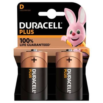 Batteria alcaline Duracell Plus100 Torcia D MN1300 mAh - blister da 2 - DU0401