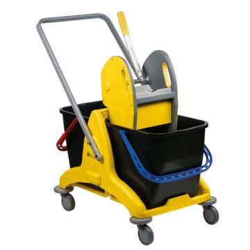 MEDIALINTERNATIONAL Carrello a doppia vasca Pressclean - 81x43,5x88 cm - 25+25 litri - con strizzatore - con ruote pivottanti - Medial International