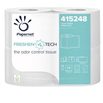 Carta Igienica Freshen tech 3 veli - 230 strappi - conf. 4 rotoli Papernet bianco 415248