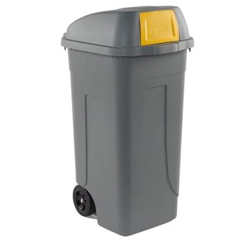 MobilPlastic Bidone mobile Push - con coperchio - 49x54x95 cm - 100 L - grigio/giallo - Mobil Plastic
