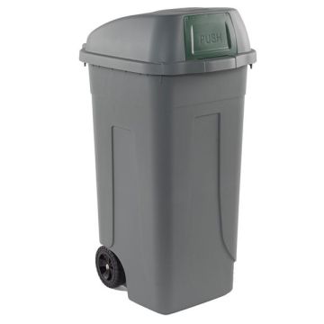MobilPlastic Bidone mobile Push - con coperchio - 49x54x95 cm - 100 L - grigio/verde - Mobil Plastic