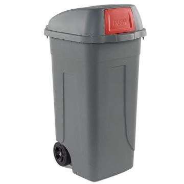 MobilPlastic Bidone mobile Push - con coperchio - 49x54x95 cm - 100 L - grigio/rosso - Mobil Plastic