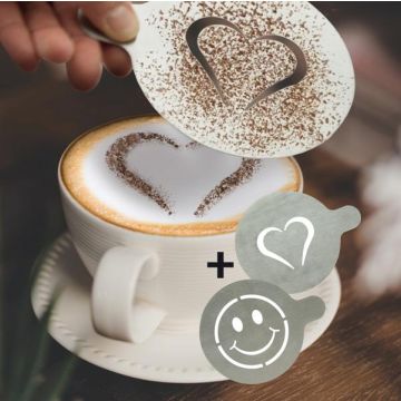 Set 2 stencil per caffE' - 10x12,4x0,1 cm - forma cuore e smile - Securit