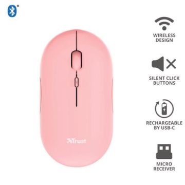 Mouse ultrasottile wireless Trust ricaricabile rosa 24125