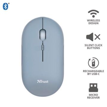 Mouse ultrasottile wireless Trust ricaricabile azzurro 24126