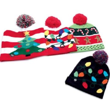 Cappello con pon pon  natalizio con luce LED