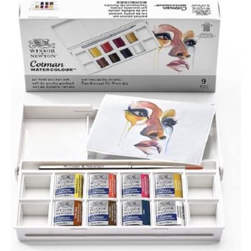 WINSOR & NEWTON SET TASCABILE ACQUARELLO COTMAN 8 GODETS+PEN. RITRATTO