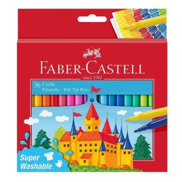 Pennarelli Faber-Castell Castello Superlavabili punta fine 3 mm assortiti astuccio in cartone 36 pezzi - 554203