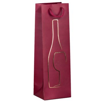 Shopper portabottiglie - con manici in corda - 12 x 37 x 9 cm - rosso - Rex Sadoch