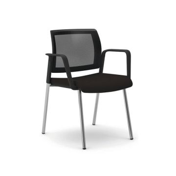 Sedia visitatore 4 gambe Unisit Kind KI4GTBR schienale in rete - rivestimento ignifugo nero - con braccioli KI4GTBR/IN