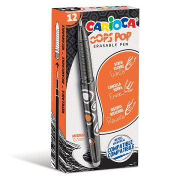 Penna cancellabile Carioca Oops Pop punta media 0,7 mm conf. da 12 nero 42044/01