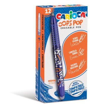 Penna cancellabile Carioca Oops Pop punta media 0,7 mm conf. da 12 blu 42044/02
